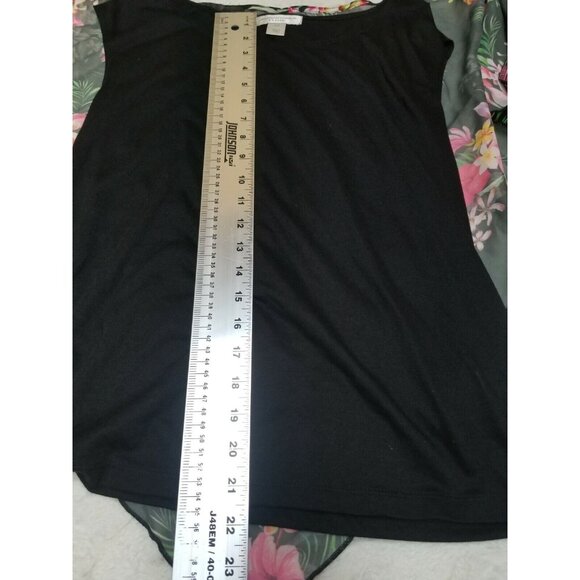 Christopher & Banks Top Medium Petite Black Floral Lace Overlay Chiffon Blouse - Picture 6 of 8